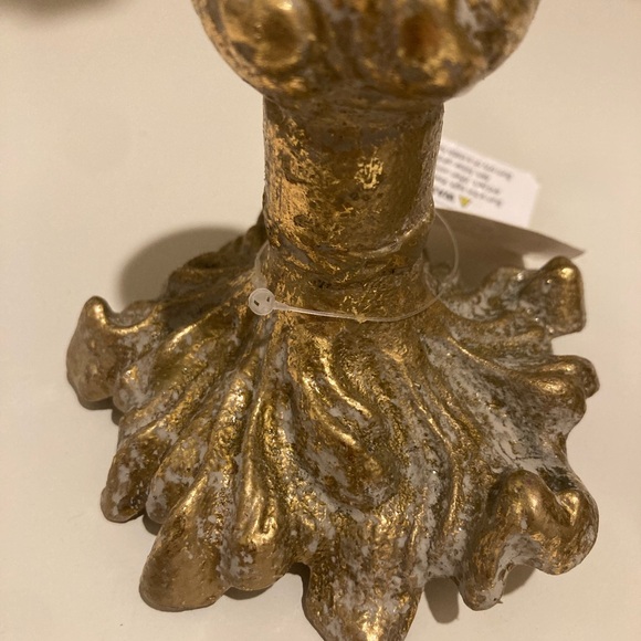 Gold & Gray Ornate Metal Candle Holder Set Of Two - Picture 3 of 9